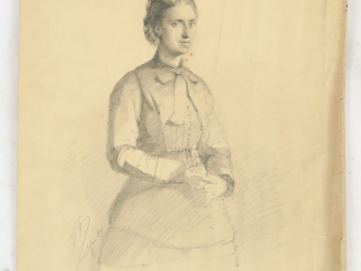 Vente aux enchères 	Ecole française XIXème « Portrait de femme » Dessin. Monogrammé CJG e