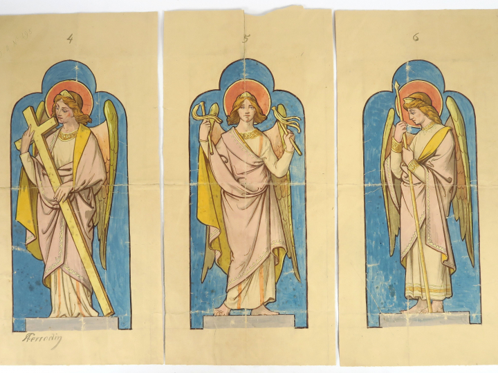 A. PERRODIN « Projets pour des vitraux » Suite de 6 aquarelles pour un