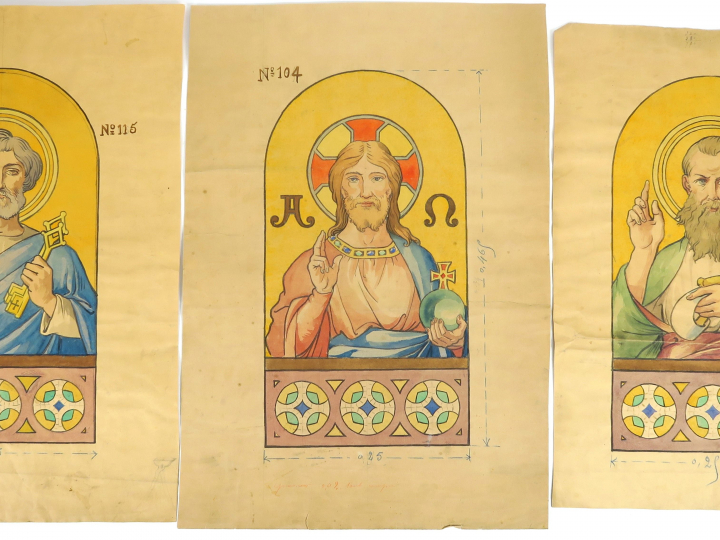 A. PERRODIN « Projets pour des vitraux » Suite de 6 aquarelles pour un