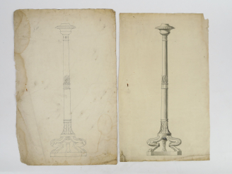 Vente aux enchères Ecole française XIXème « Projet pour un chandelier » Deux dessins pour