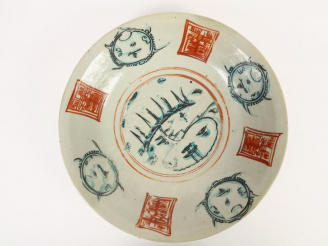 Vente aux enchères Coupe en porcelaine de Swatow polychrome, à décor de paysage stylisé. 