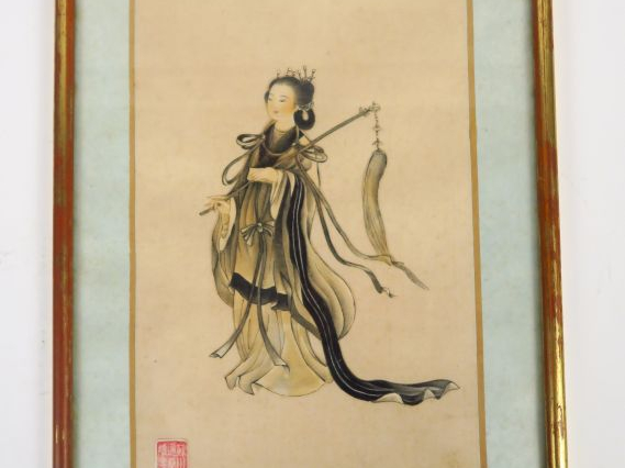 Lot de deux gouaches de Canton sur papier de riz "Mandarin" et "Jeune 
