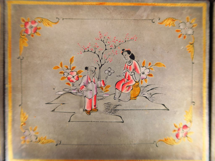 Coffret à jeux en laque de Canton couleur brun argenté, à décor de scè