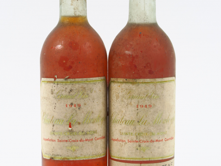 2 BOUTEILLES CHÂTEAU LA MOULEYRE STE CROIX DU MONT - 1949 - 1 BG/1 LB/