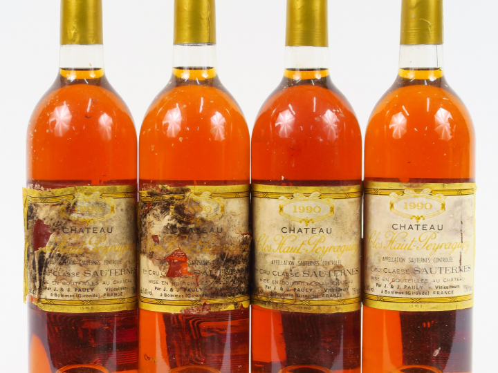 4 BOUTEILLES CHÂTEAU CLOS HAUT PEYRAGUEY 1er CC SAUTERNES - 1990 - EA