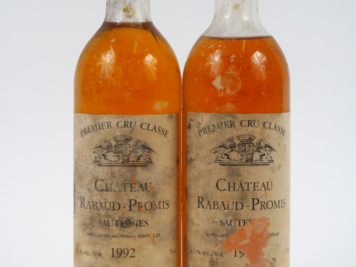 2 BOUTEILLES CHÂTEAU RABAUD PROMIS 1er CC SAUTERNES - 1992 - 1 BG/1 HE
