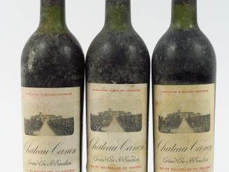 Vente aux enchères 3 BOUTEILLES CHÂTEAU CANON 1er GCC ST EMILION - 1952 - 2 LB/1 HEP/BS/1