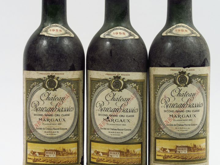 3 BOUTEILLES CHÂTEAU RAUZAN GASSIES GCC MARGAUX - 1955 - MEP/ETLA/2 CA