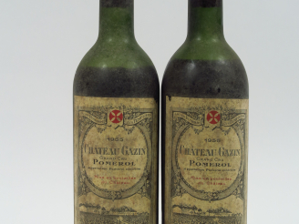 Vente aux enchères 2 BOUTEILLES CHÂTEAU GAZIN POMEROL - 1955 - BEP/BS/1 CAPS CORRODEE