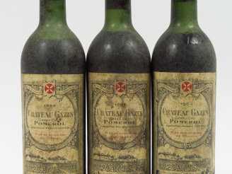 Vente aux enchères 3 BOUTEILLES CHÂTEAU GAZIN POMEROL - 1955 - 1 LB-HEP/1 HEP/1 MEP/ES/CA