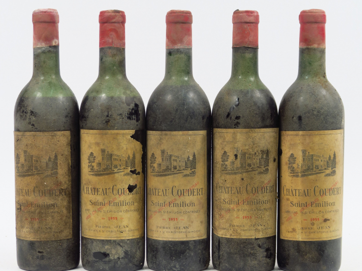 5 BOUTEILLES CHÂTEAU COUDERT ST EMILION 1955 - 2 HEP/1 MEP/1 BEP/3 CAP