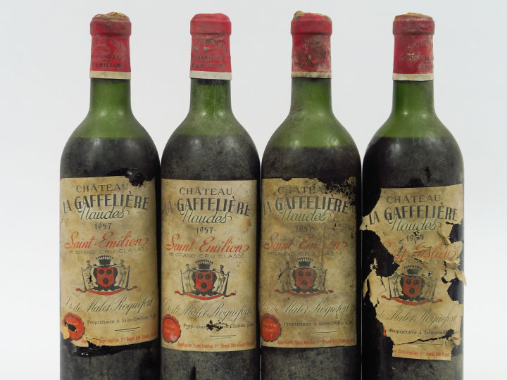 4 BOUTEILLES CHÂTEAU LA GAFFELIERE 1er GCC ST EMILION - 1957 - 1 MEP/3