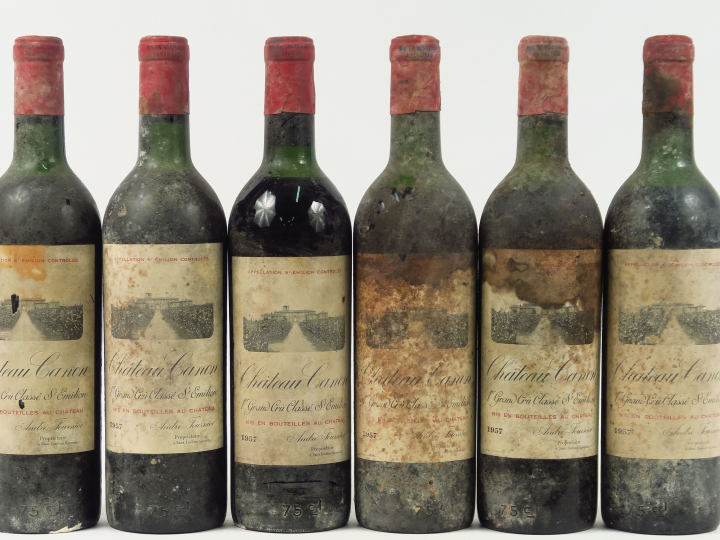 6 BOUTEILLES CHÂTEAU CANON 1er GCC ST EMILION - 1957 - 1 LB/2 HEP/3 ME