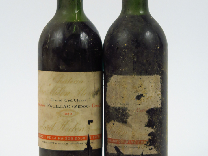 2 BOUTEILLES CHÂTEAU CLERC MILON GCC PAUILLAC - 1959 -1 LB/1 MEP/EA/1 
