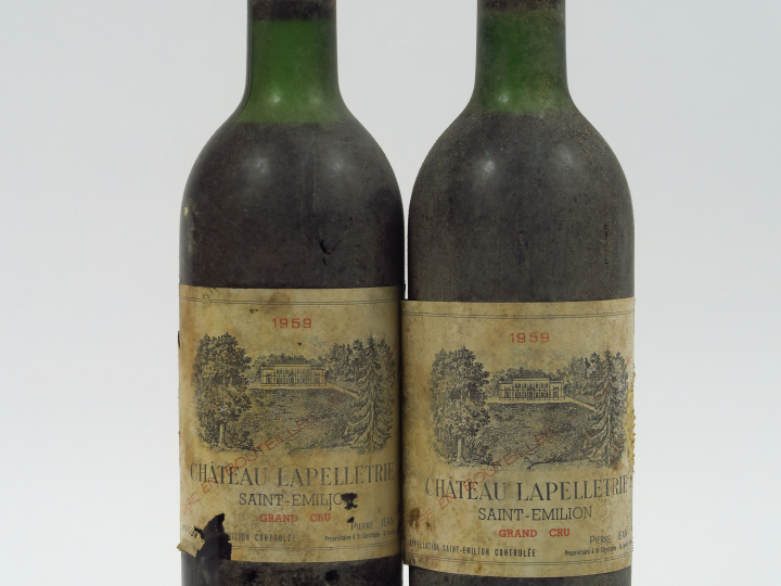 2 BOUTEILLES CHÂTEAU LAPELLETRIE GC ST EMILION - 1959 - 1 LB-HEP/1 HEP