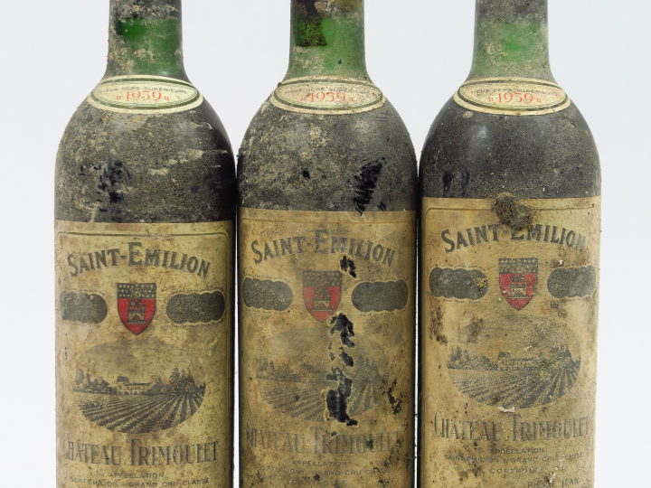 3 BOUTEILLES CHÂTEAU TRIMOULET GCC ST EMILION - 1959 - 2 BG/1 HEP/BS/E