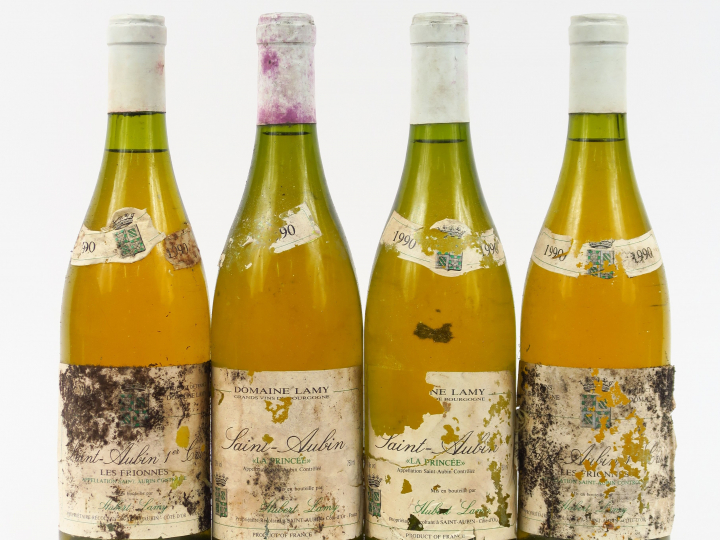 4 BOUTEILLES ST AUBIN 1er CRU 'LES FRIONNES' H. LAMY - 1990 - EA