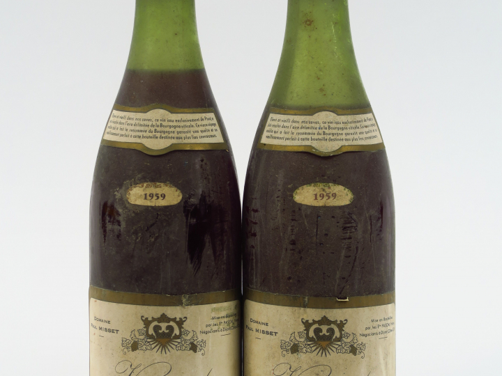 2 BOUTEILLES VOUGEOT P. MISSET - 1959 - 4 CM/6 CM/BLS