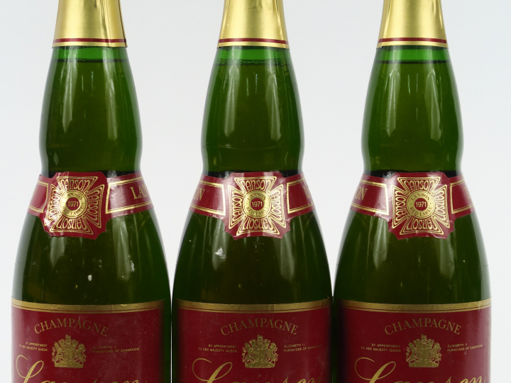 3 BOUTEILLES CHAMPAGNE LANSON - 1971 - 0,5 CM SOUS LA COIFFE
