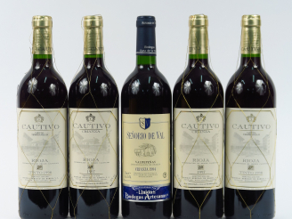 Vente aux enchères 5 BOUTEILLES VINS ESPAGNOLS : 4 CAUTIVO 1998 - 1 SENORIO DE VAL 1994