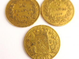 Vente aux enchères 3 pièces de 20 francs or