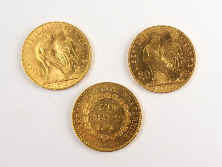 3 pièces de 20 francs or