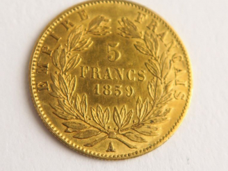 Vente aux enchères 1 pièce de 5 francs or 1859 A