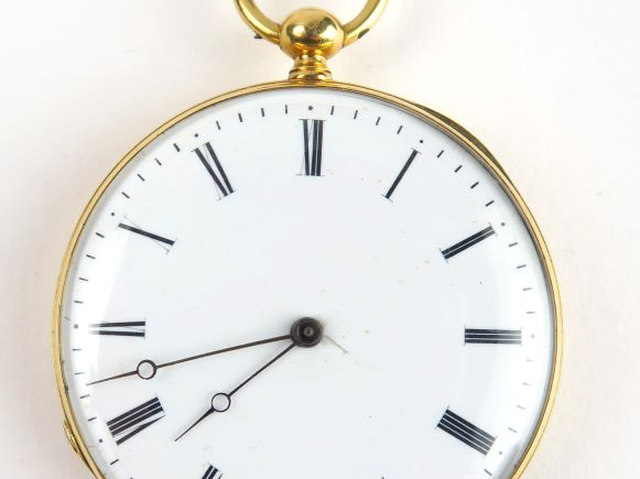 Montre de gousset en or, cuvette en métal. Poids tel : 58 g