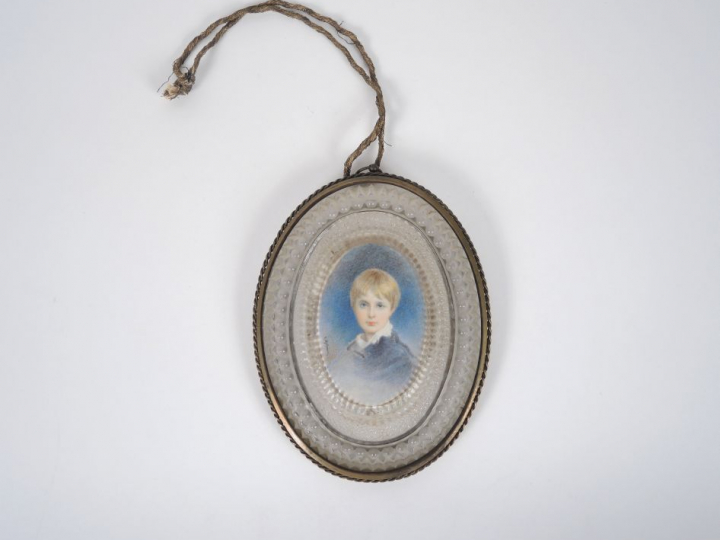 E. MELOUNI « Portrait de fillette aux yeux bleux »  Aquarelle. Signée.