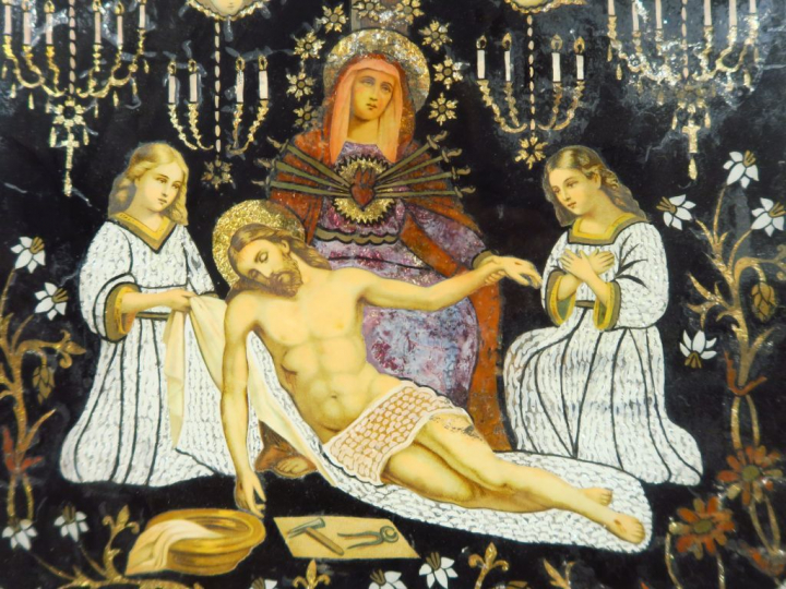 Paire d’encadrements religieux «Maria de los dolores » et « San Rafael