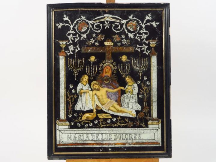 Paire d’encadrements religieux «Maria de los dolores » et « San Rafael
