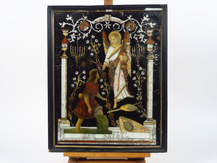 Paire d’encadrements religieux «Maria de los dolores » et « San Rafael