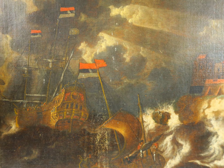Ecole hollandaise XVIIème  "Marine" Huile sur toile. Dim. 54,5 x 81,5 