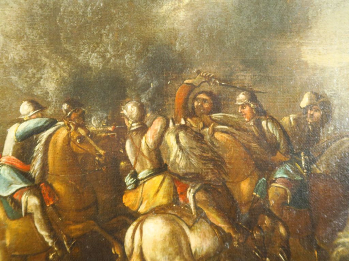 Ecole hollandaise XVIIème "Scène de bataille" Huile sur toile. 55 x 80