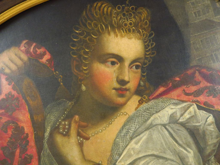 Ecole française XIXème d'après le XVIIème "Elégante au collier de perl