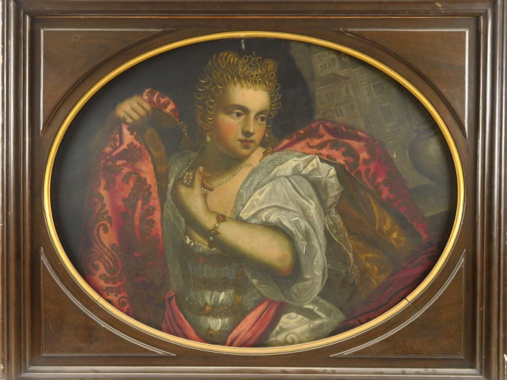 Ecole française XIXème d'après le XVIIème "Elégante au collier de perl