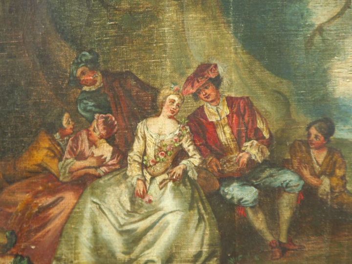 Ecole française dans le goût de Watteau "Scène galante dans un paysage