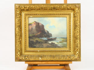 Vente aux enchères Ecole française début Xxème "Marine" Huile sur toile.  22 x 27 cm