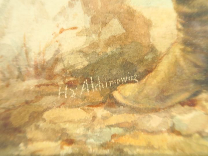 H. ALCHIMEWICZ "Vieil homme au baluchon" Aquarelle. Signée en bas à ga