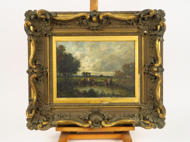 Henri DROUARD « Paysage animé » Huile sur toile.  Signée en bas à droi