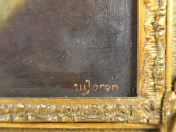 M. JORON "Scène d'intérieur" Huile sur toile. Signée en bas à droite. 
