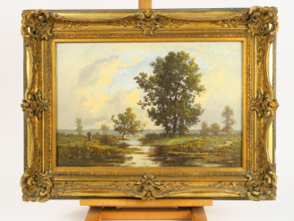 Vente aux enchères Léon RICHET « Paysages » Paire d’huiles sur toile.  Signées en bas à g
