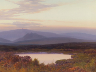 Vente aux enchères F. J. WIDGERY "Paysage anglais" Gouache.  Signée en bas à gauche.  36 