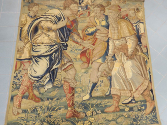 Vente aux enchères Tapisserie fin XVIème - début XVIIème "Scène animée" 239 x 234 cm (man