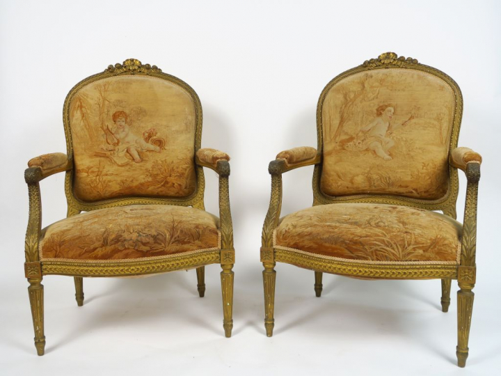 Canapé et paire de fauteuils Napoléon III de style Louis XVI en bois s