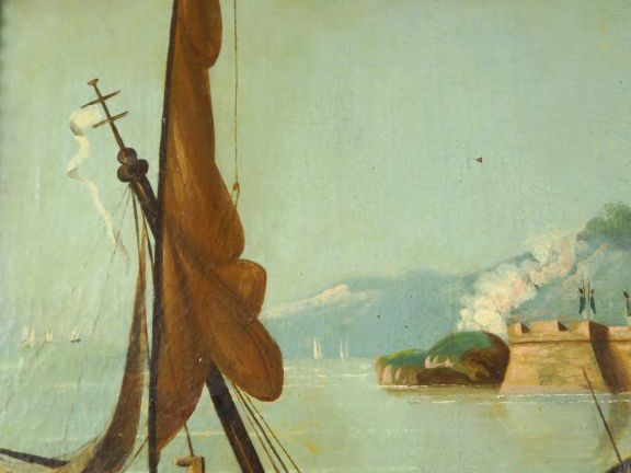 Trumeau fin XVIIIème - début XIXème en bois laqué blanc et doré, à déc