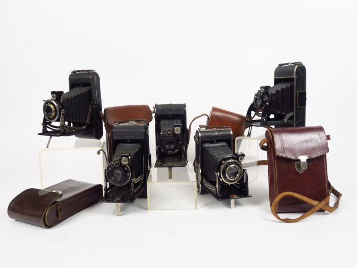 Cinq folding :   - Ikonta 6x9  - Ikonta 6,5x11 avec étui  - Voigtlande