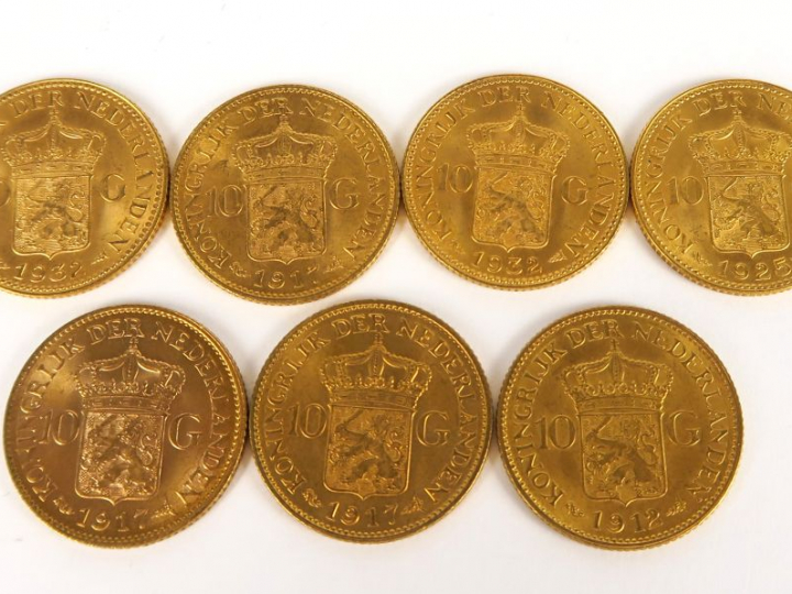 7 pièces de 10 florins hollandais or FRAIS ACHETEUR : 5 % TTC