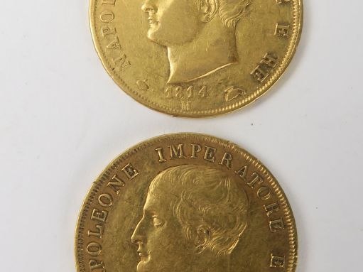 2 pièces de 40 lires en or , 1810 M et 1814 M FRAIS ACHETEUR : 5 % TTC