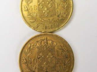 Vente aux enchères 2 pièces de 40 francs en or, 1830 A ET 1816 Q FRAIS ACHETEUR : 5 % TTC